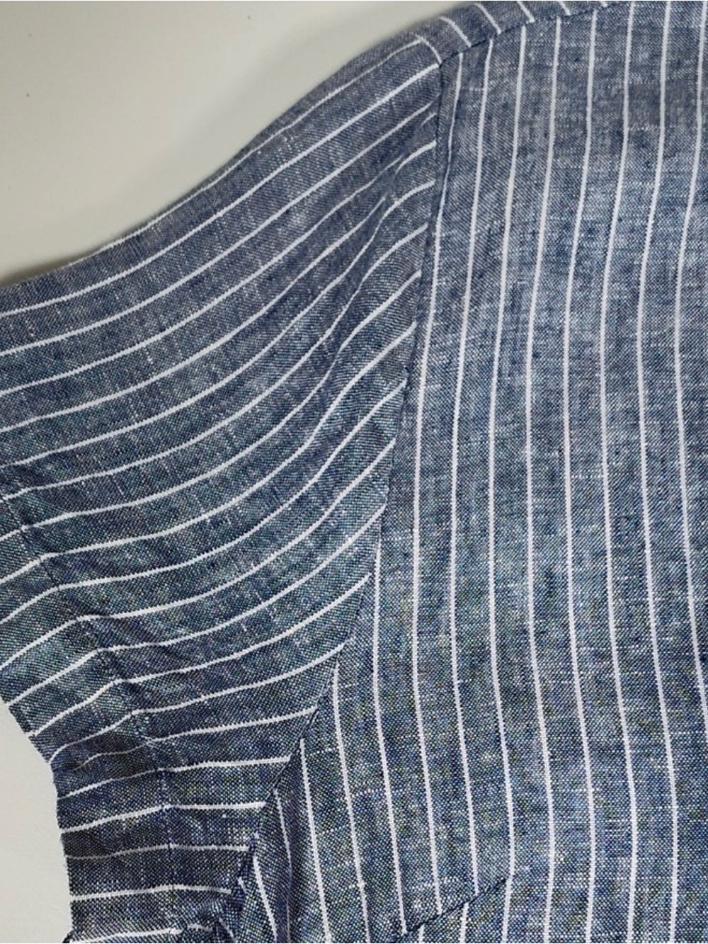 Quince European Linen Button Front Dress Chambray Stripe L - Picture 4 of 5